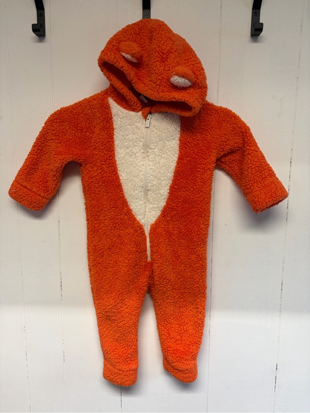 Kids Orange Cozy Hooded One-Piece with Cream Front Panel